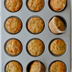 Muffin tin with homemade Zucchini Banana Muffins