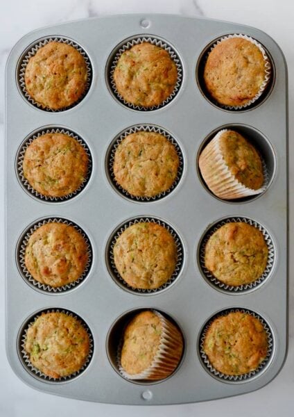 Muffin tin with homemade Zucchini Banana Muffins