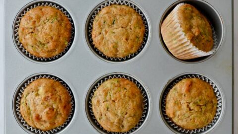 Muffin tin with homemade Zucchini Banana Muffins