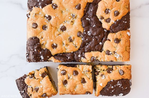 Sliced brookies studded with chocolate chips