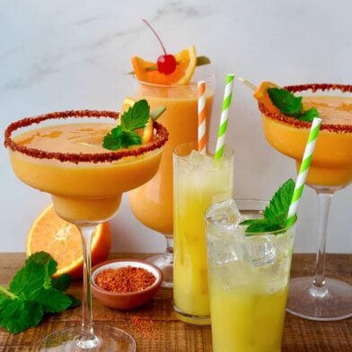 Orange and mango margarita cocktails and mocktails