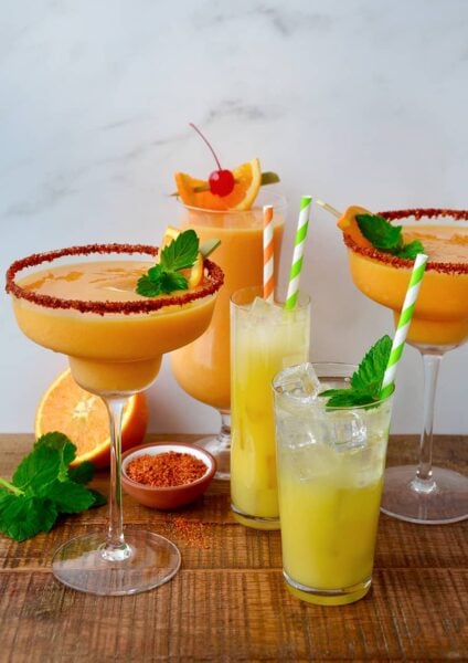 Orange and mango margarita cocktails and mocktails