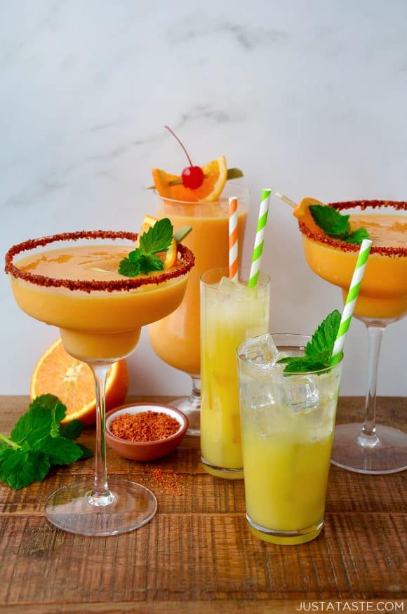 Orange and mango margarita cocktails and mocktails