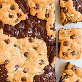 Chocolate Chip Cookie Brownies (Brookies) with large flake sea salt