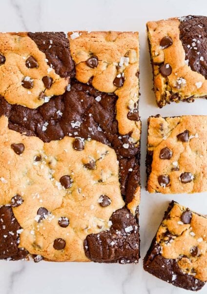 Chocolate Chip Cookie Brownies (Brookies) with large flake sea salt