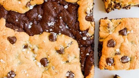 Chocolate Chip Cookie Brownies (Brookies) with large flake sea salt