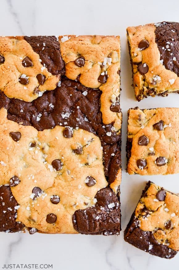 Chocolate Chip Cookie Brownies (Brookies) with large flake sea salt