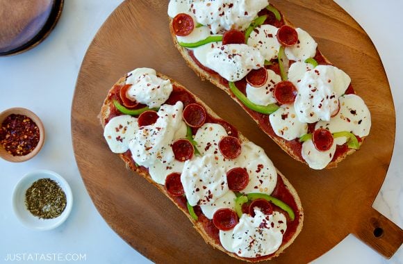 The Best French Bread Pizza Recipe with burrata and pepperoni