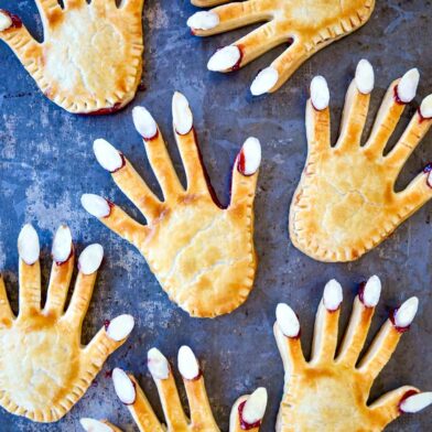 Top down view of the best Halloween Hand Pies with almond nails