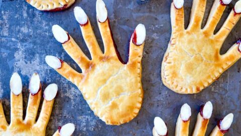 Top down view of the best Halloween Hand Pies with almond nails