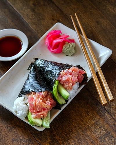 Sushi rolls and ginger on a plate