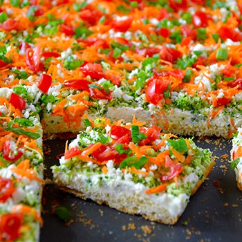 Crescent Roll Veggie Bars on a baking sheet