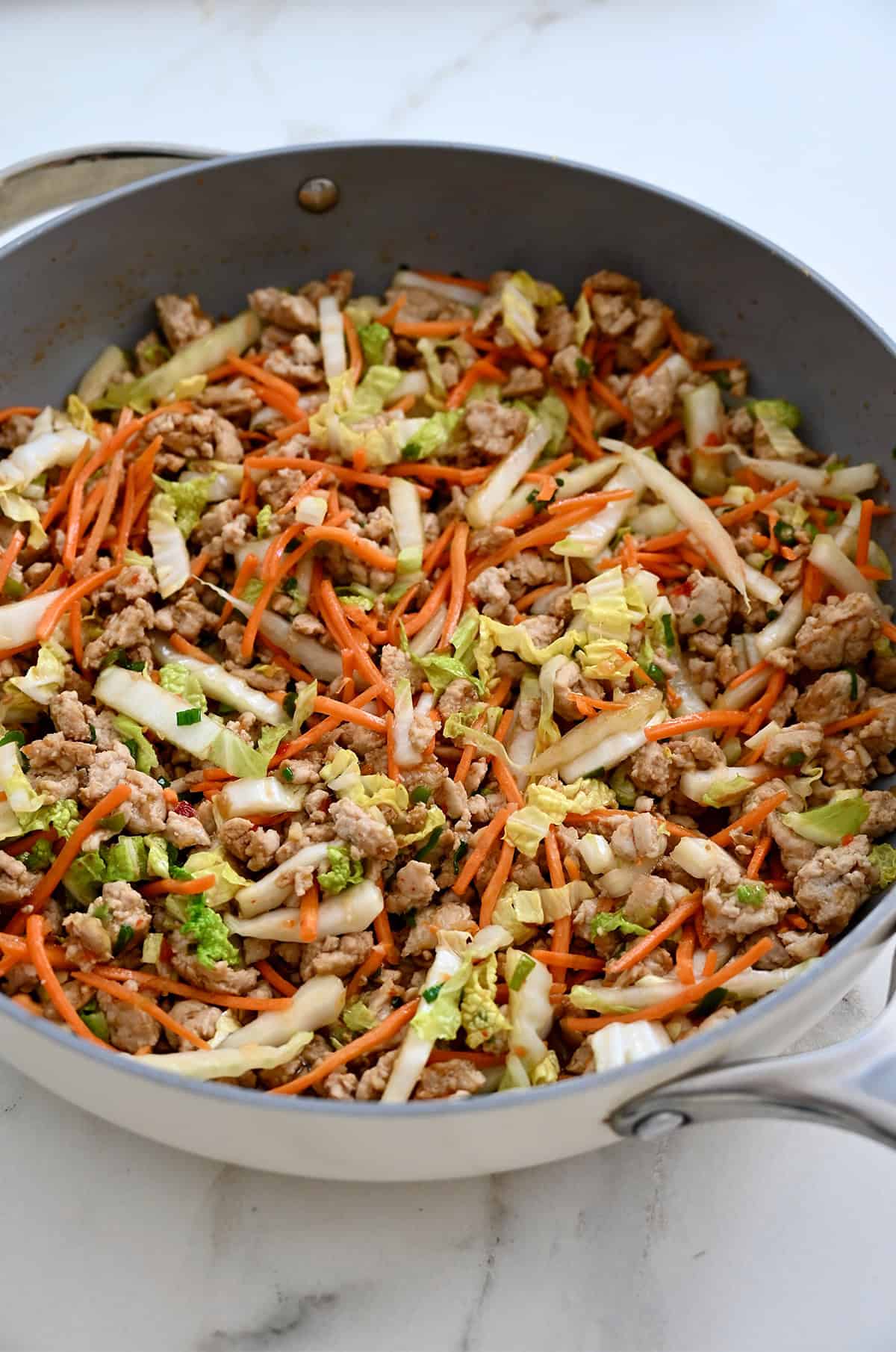 Egg roll mix in a skillet.