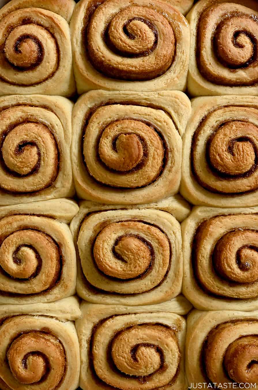 A close-up view of easy Make-Ahead Cinnamon Rolls