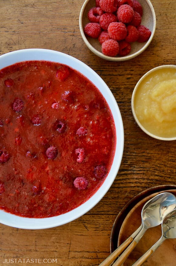 A white bowl containing applesauce Jell-O salad