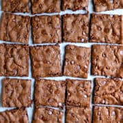 Top-down view of chewy chocolate brownie bark