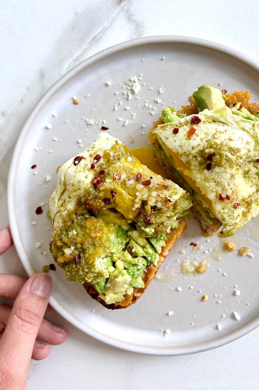 Pesto Eggs on Cheesy Toast Just a Taste