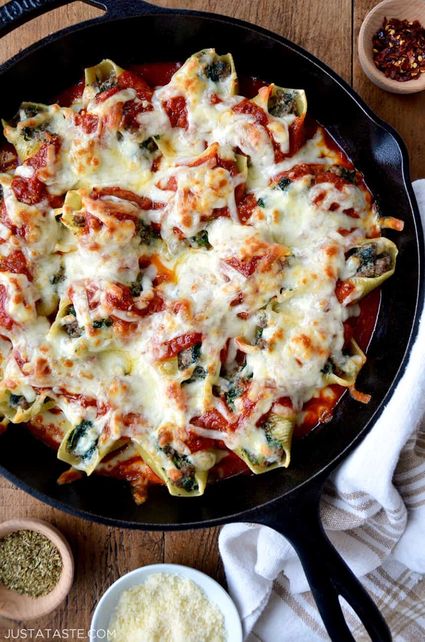 Stuffed Shells with Meat, Cheese and Spinach - Just a Taste