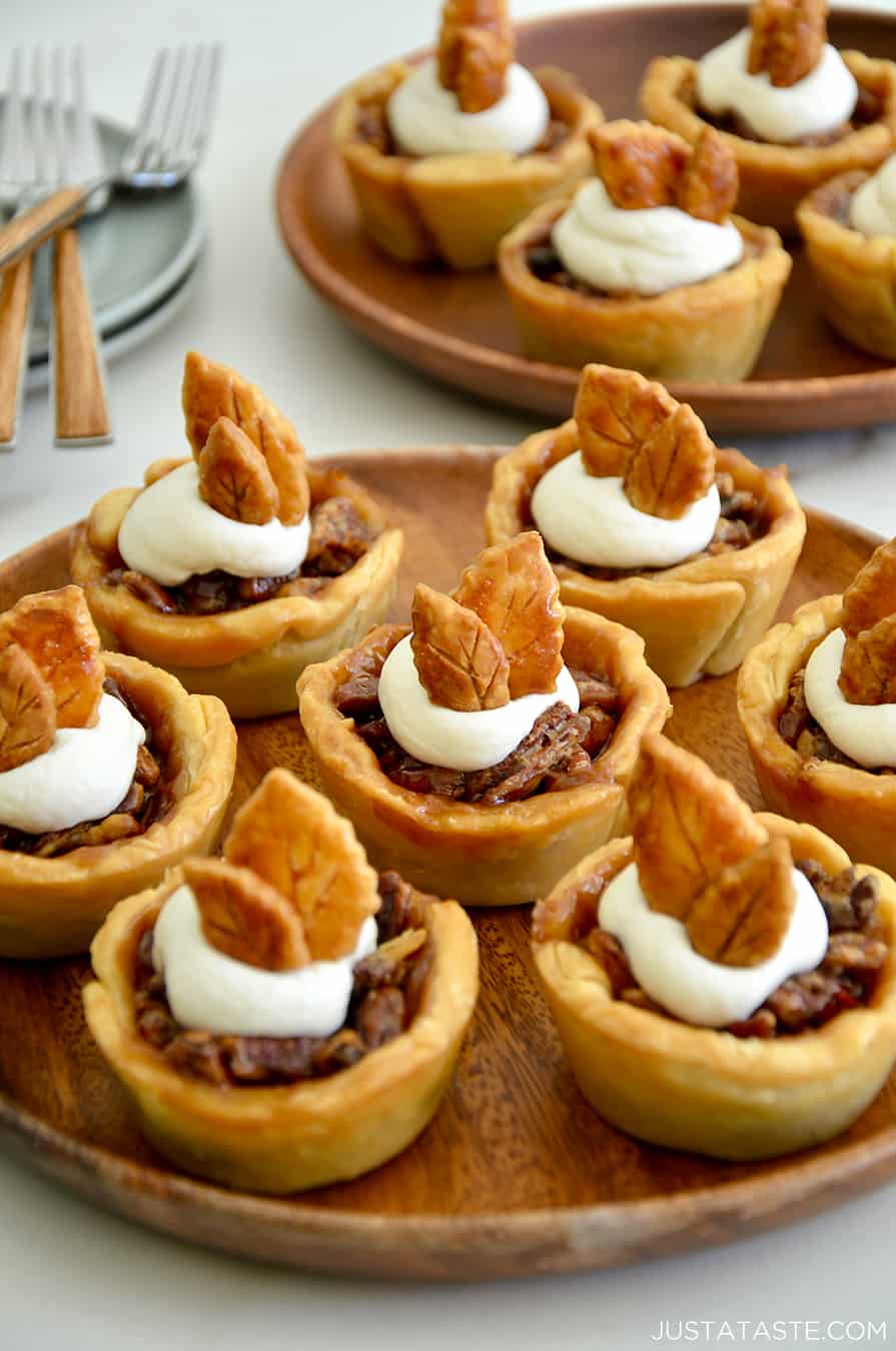 Muffin Tin Mini Pecan Pies on a serving plate