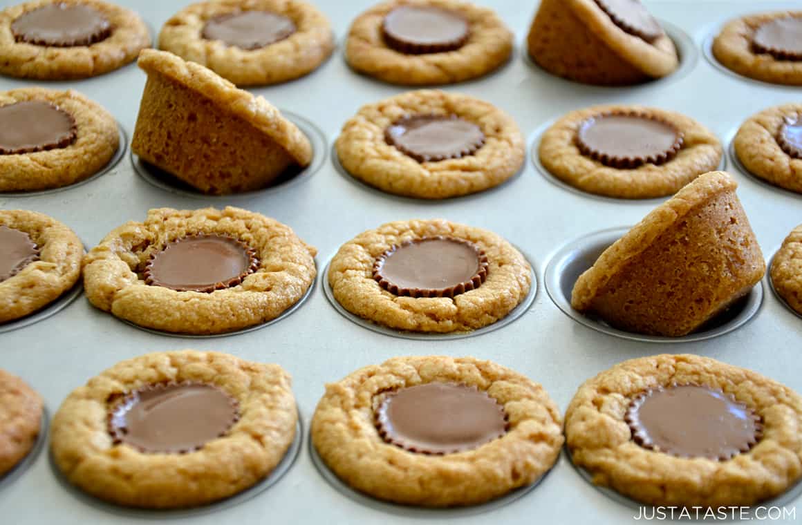 A close-up view of Mini Peanut Butter Cup Cookies