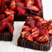 The corner piece of Chocolate-Covered Strawberry Brownies.