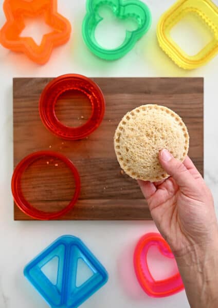 A Homemade Uncrustables sandwich filled with peanut butter and jelly