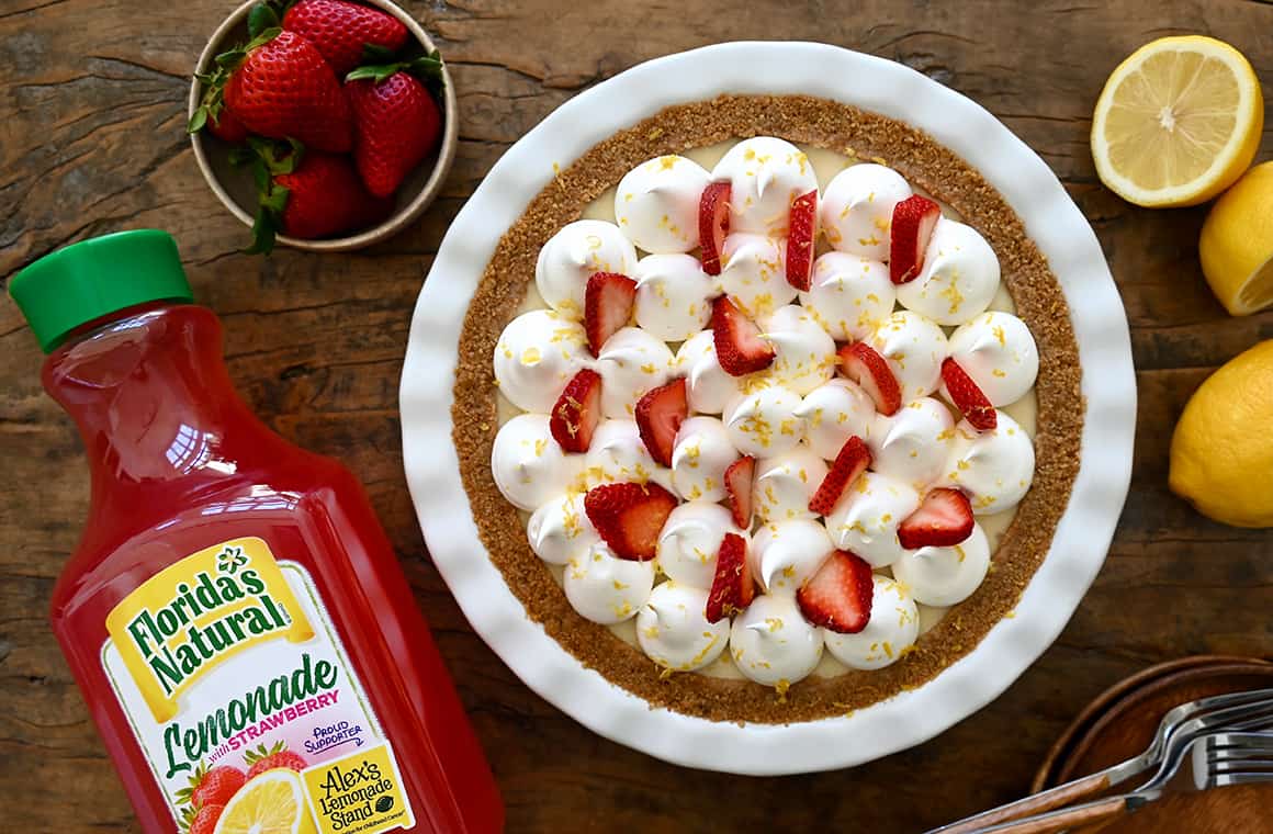 A top-down view of icebox pie with a bottle of lemonade next to it