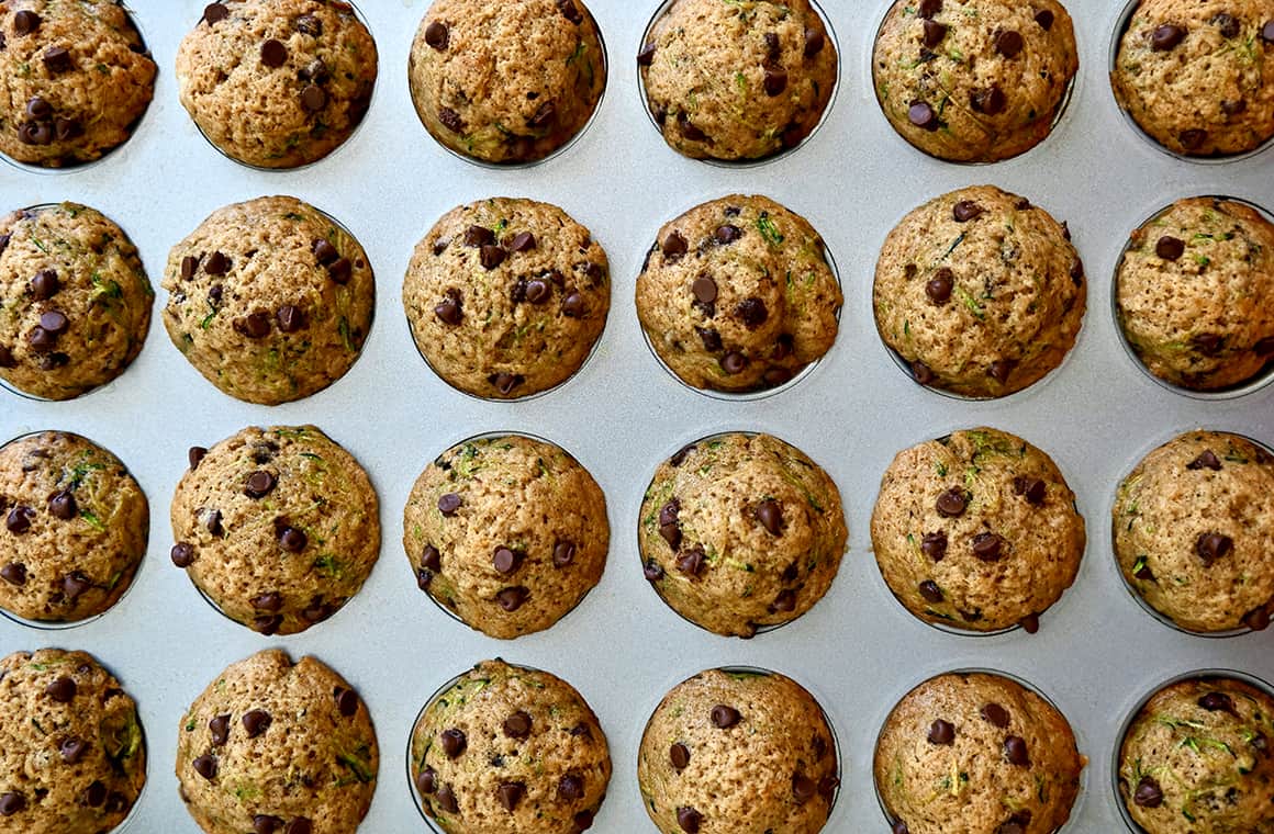 A close-up view of baked zucchini mini muffins