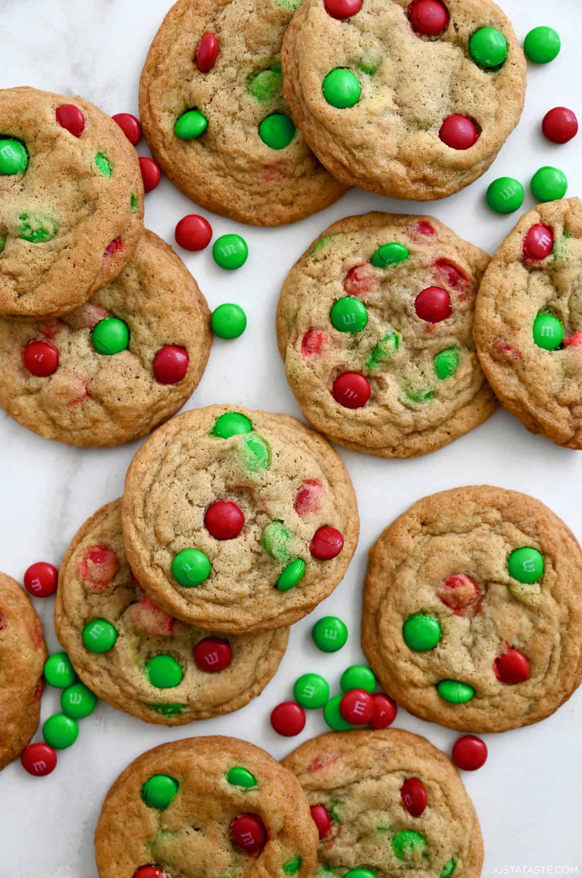 Christmas M&M cookies with red and green M&Ms.
