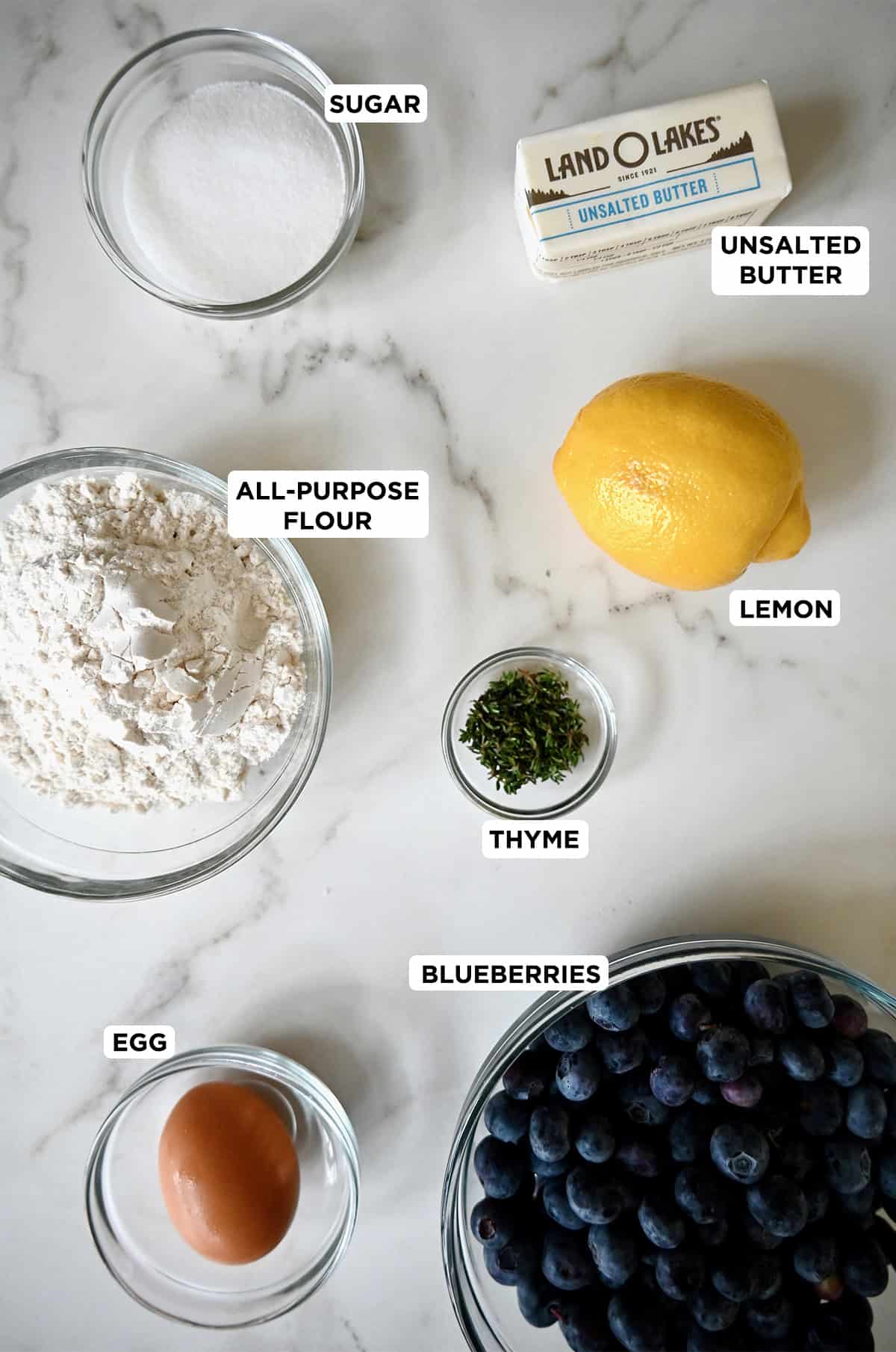 Ingredients to make a blueberry galette.