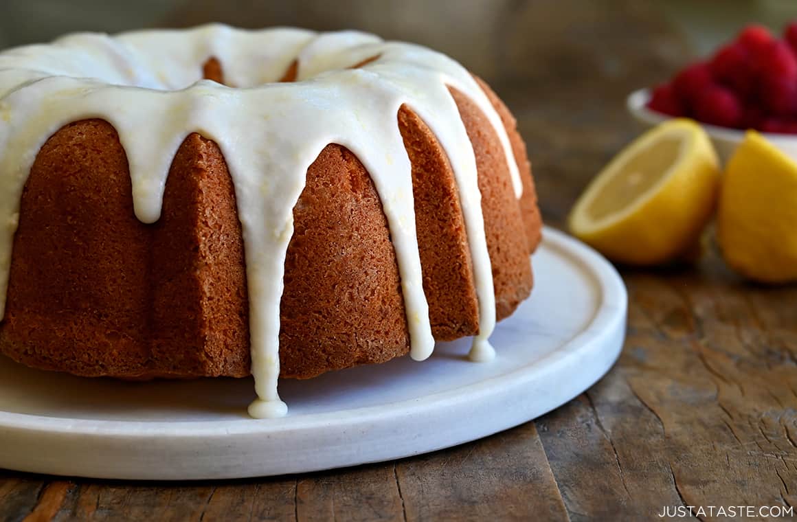 Cream cheese lemon pound cake with lemon glaze