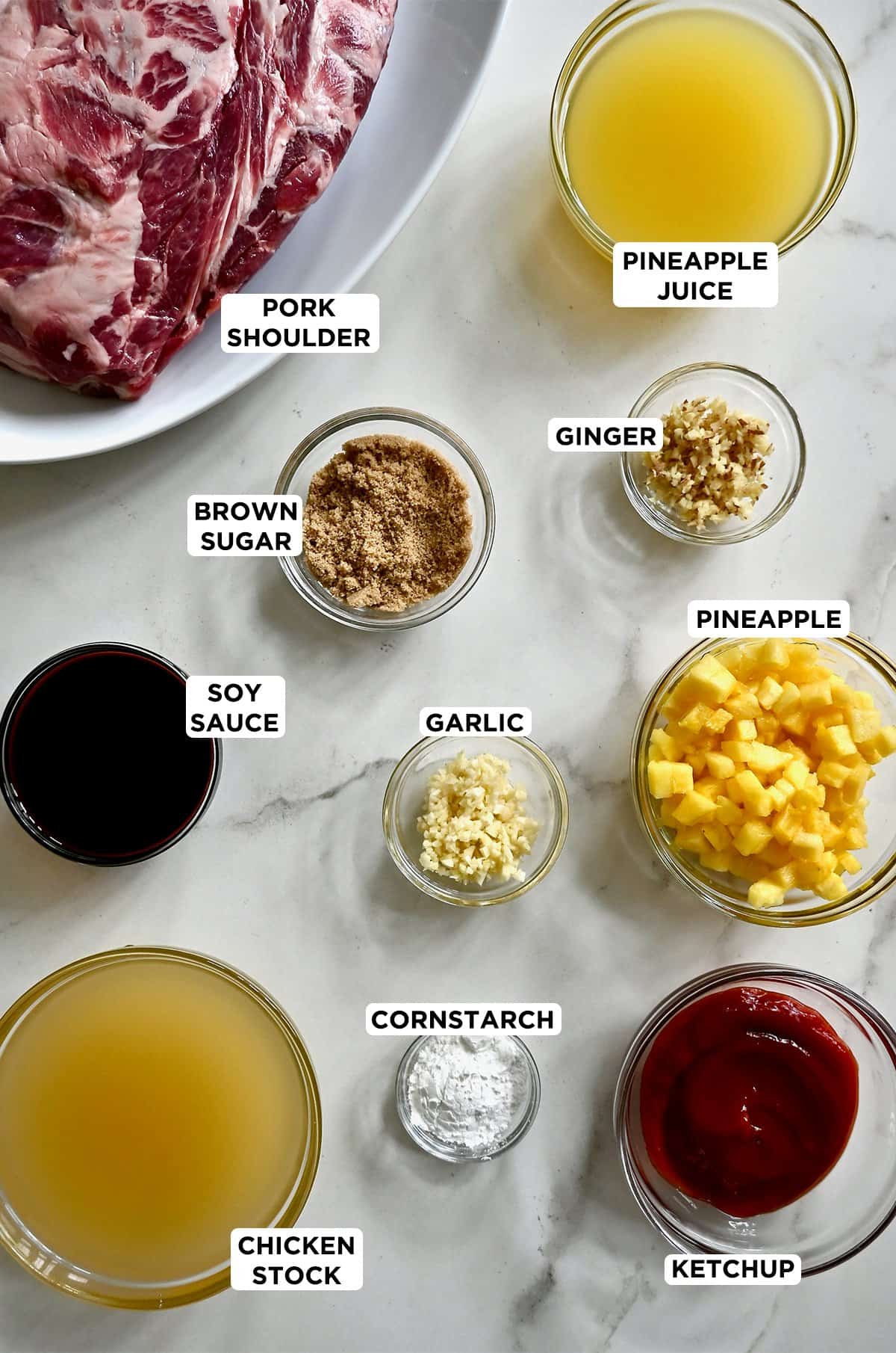 Ingredients to make Hawaiian pulled pork with pineapple.