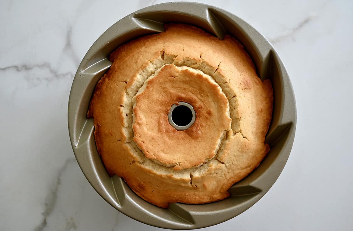 A top-down view of a bundt pan