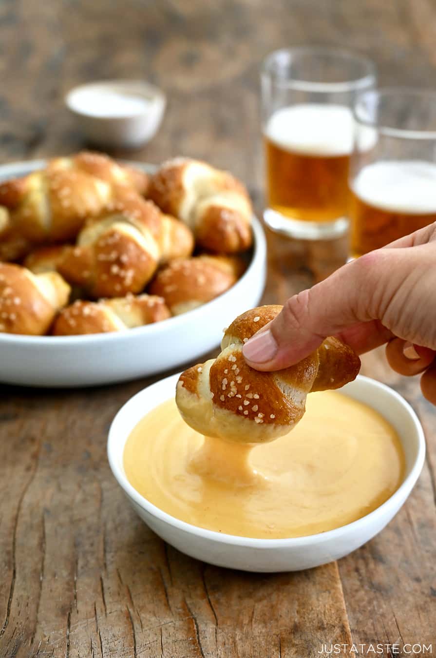 Mustard Cheese Dip with Pretzels