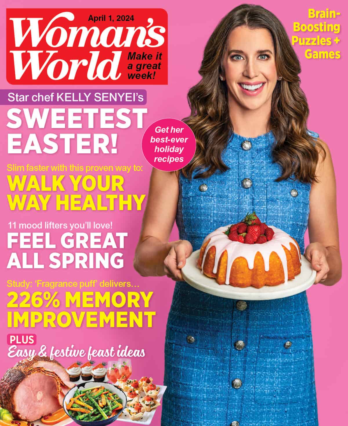 Kelly Senyei on the cover of Woman's World April 2024 magazine.