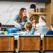 Kelly Senyei with her kids in the kitchen