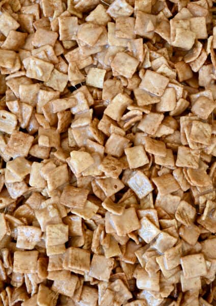 Gooey Cinnamon Toast Crunch bars before being sliced into squares.