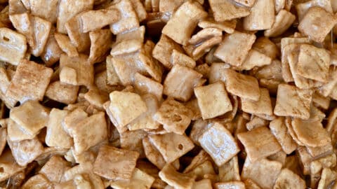 Gooey Cinnamon Toast Crunch bars before being sliced into squares.