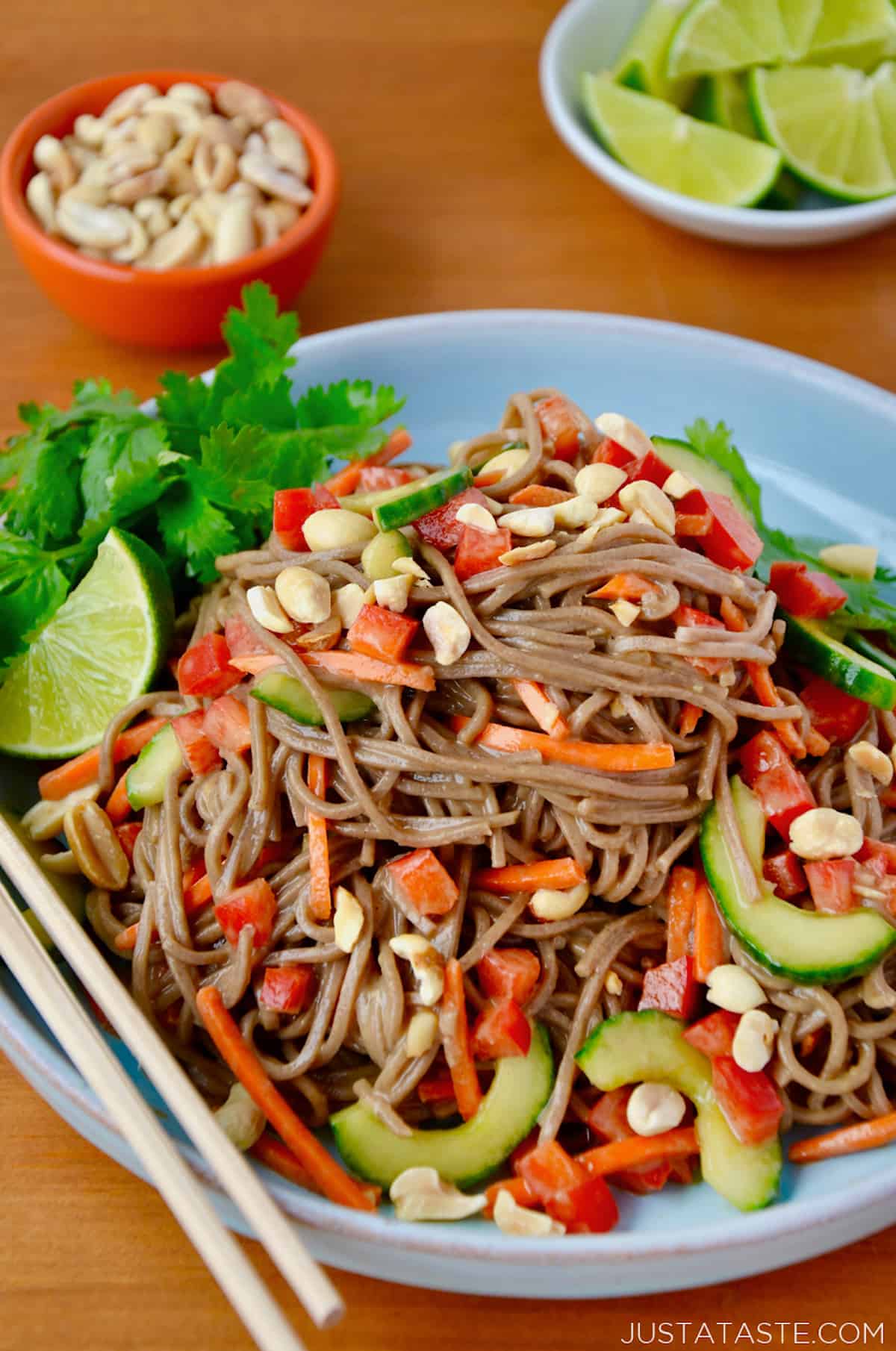 You need just 30 minutes to throw together this Soba Noodle Salad with Peanut Dressing. It’s loaded with veggies and tossed in a limey, nutty dressing. It’s an any time salad: good eaten right away or for lunch the next day.