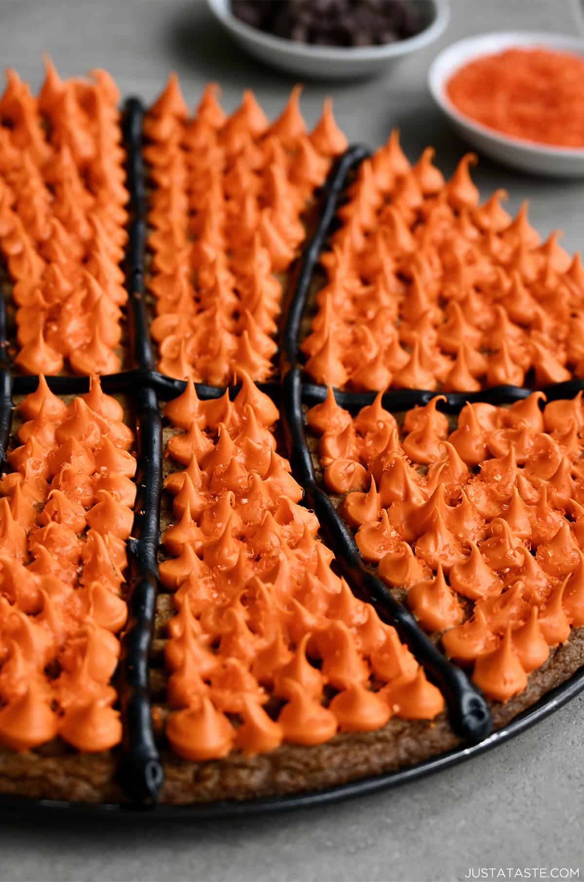 A profile view of a basketball cookie cake