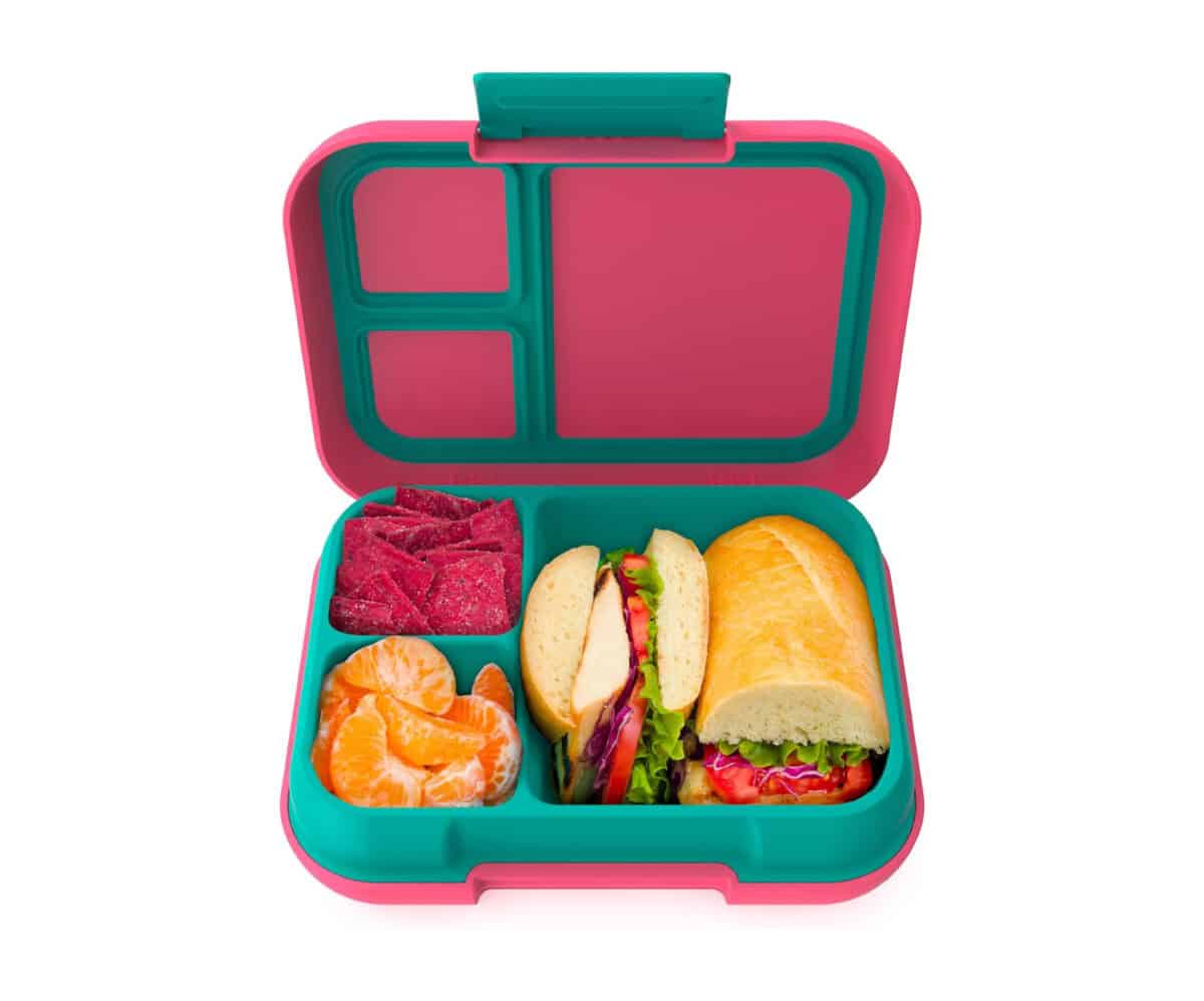 A pink and green Bentgo Chill lunch box.