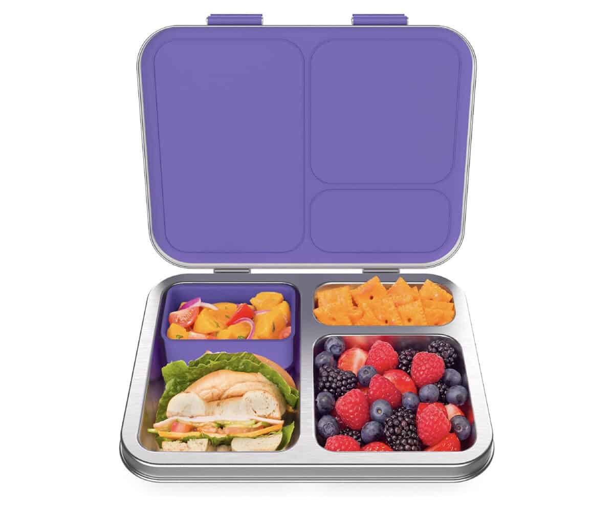 Bentgo stainless steel lunch box for kids in purple.