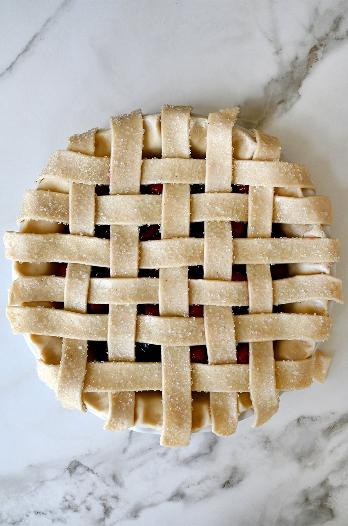Woven lattice pie dough.