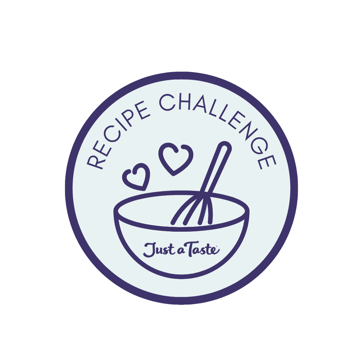 The Just a Taste Recipe Challenge logo featuring a bowl with a whisk and two hearts.