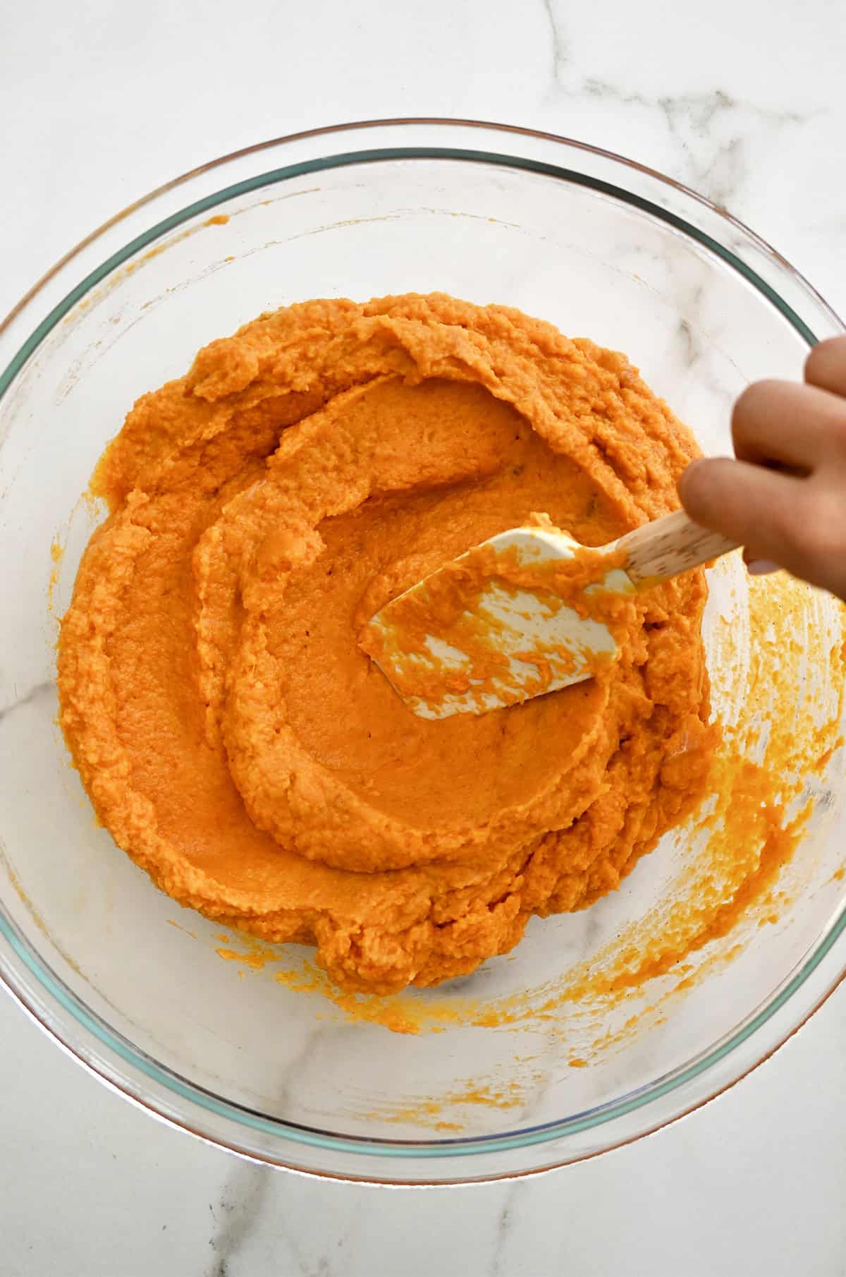 Mashed sweet potato mixture for casserole.