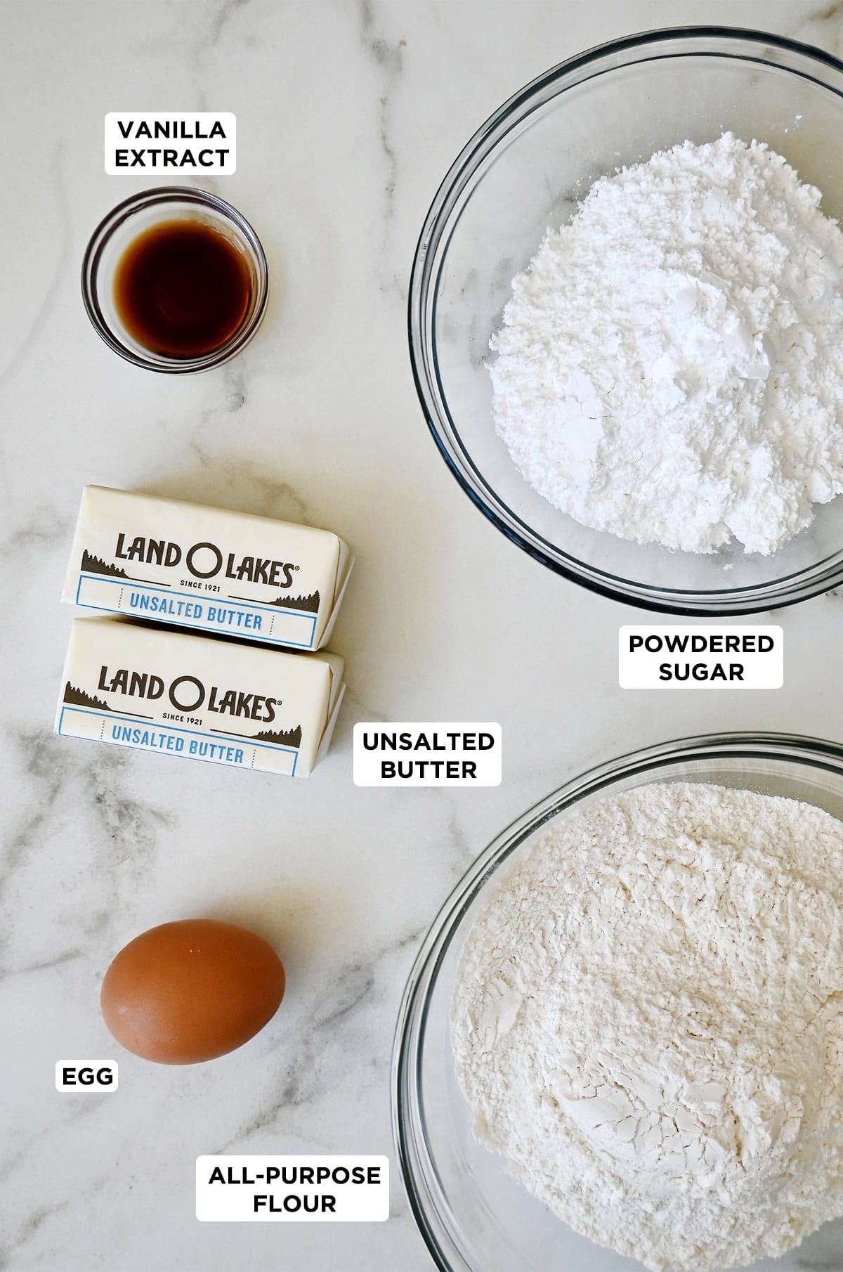 Ingredients to make spritz cookies.