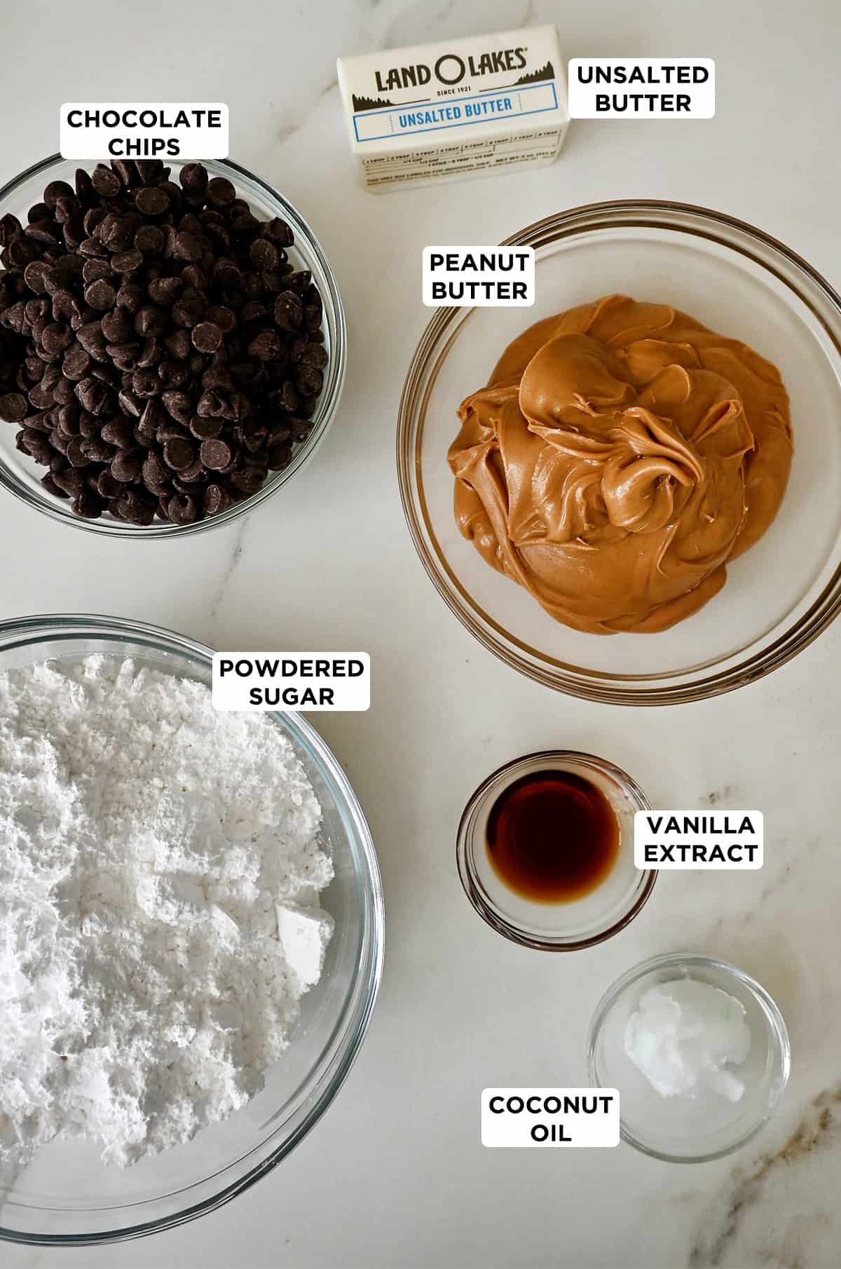 Ingredients to make peanut butter balls (buckeyes).