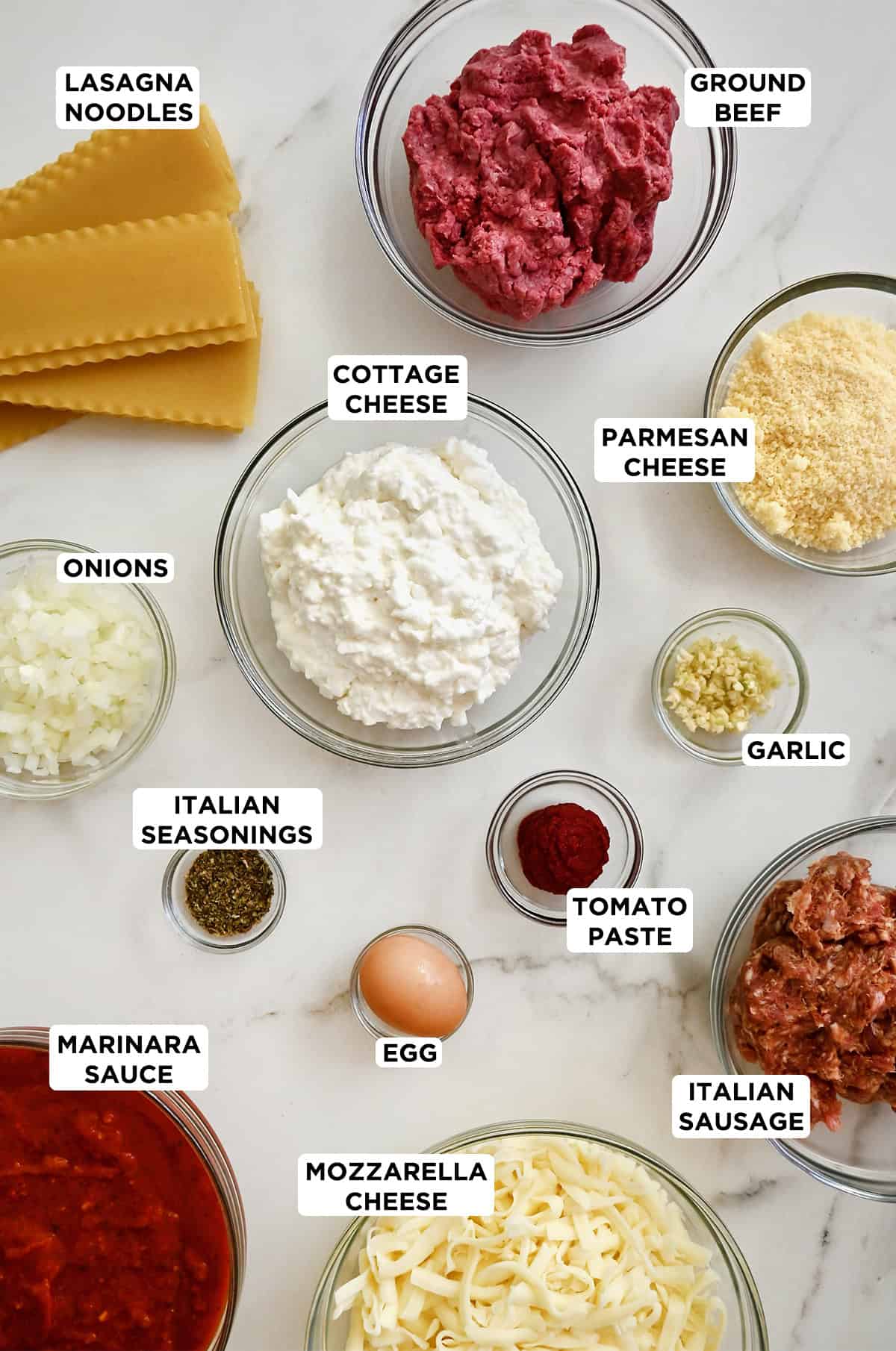 Ingredients to make cottage cheese lasagna.