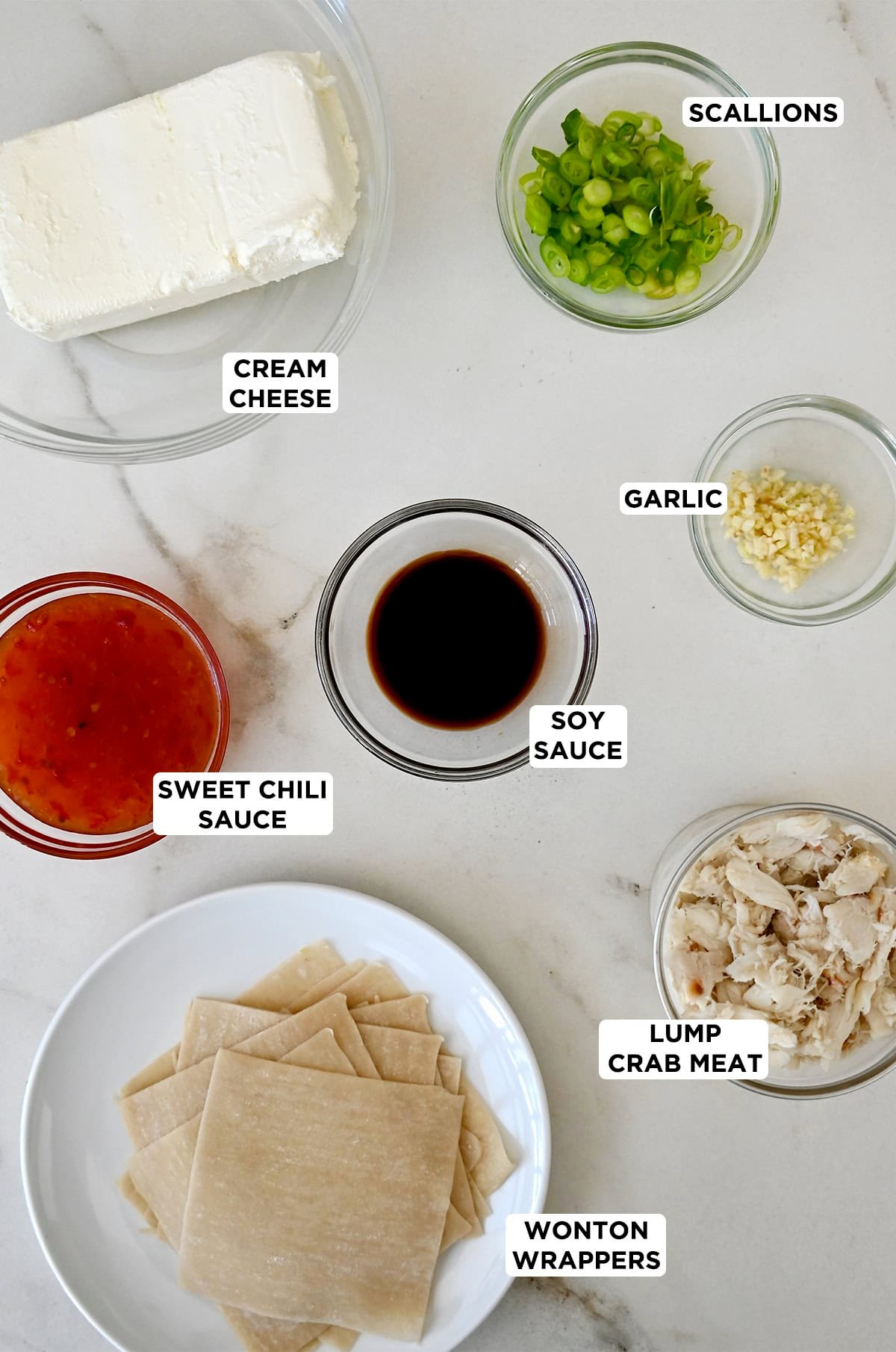 Ingredients to make crab Rangoon.