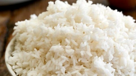 Perfectly fluffy white rice in a serving bowl.